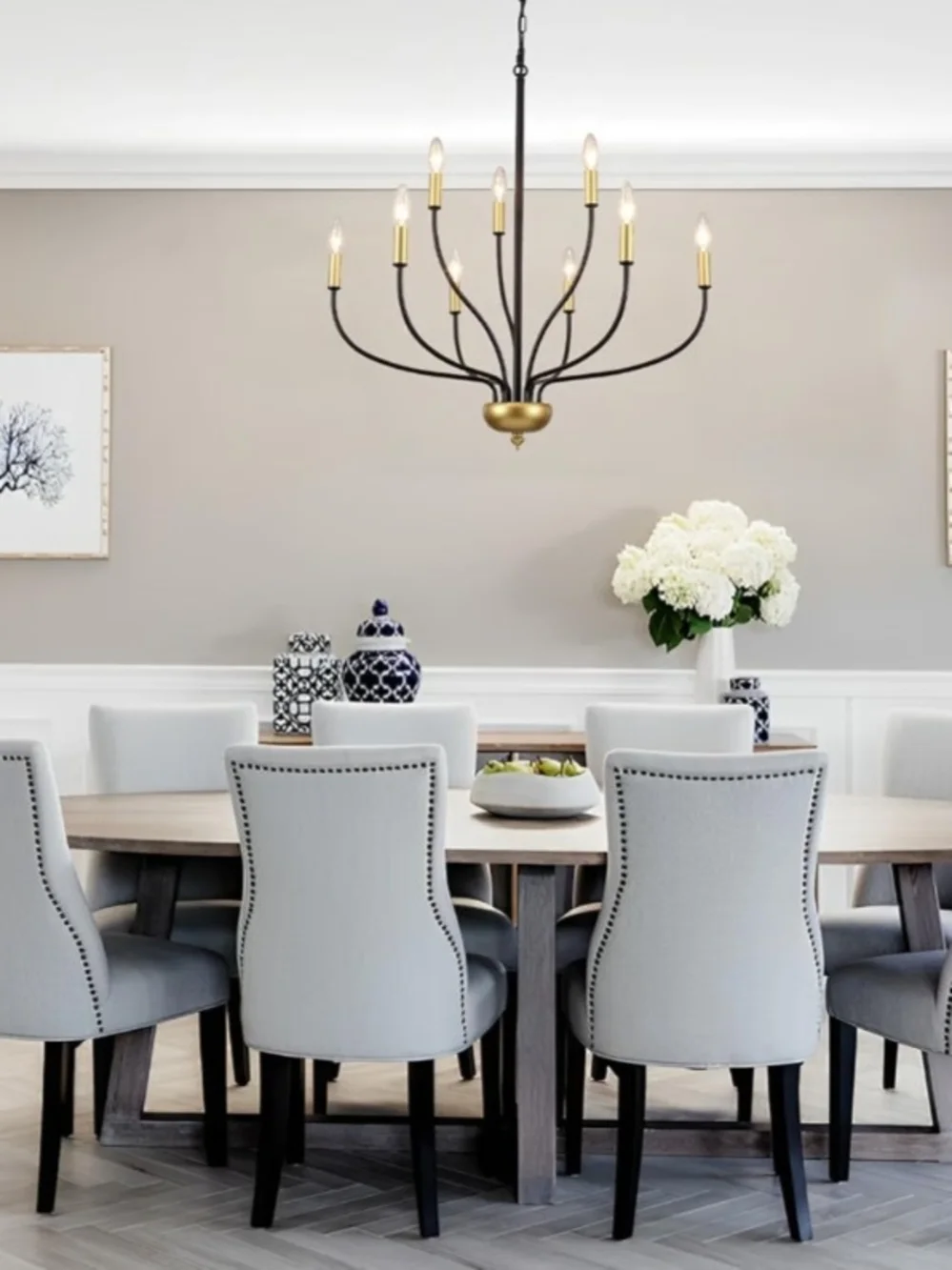 Modern Black and Gold 9-Light Chandelier - Home Accents